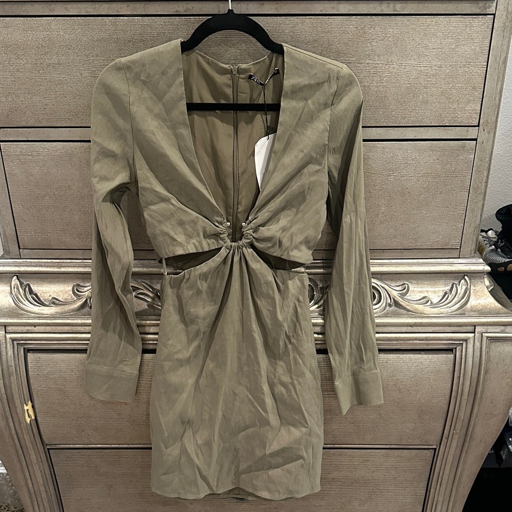Zara Olive Khaki Long Sleeve Dress